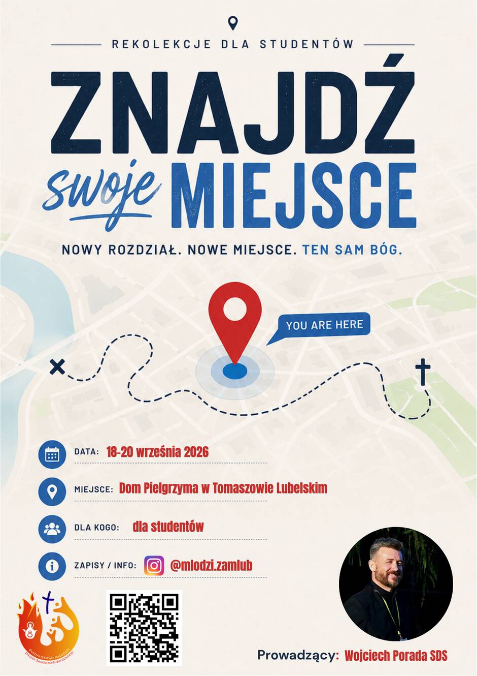 Plakat rekolekcji dla studentów „Znajdź swoje miejsce”
